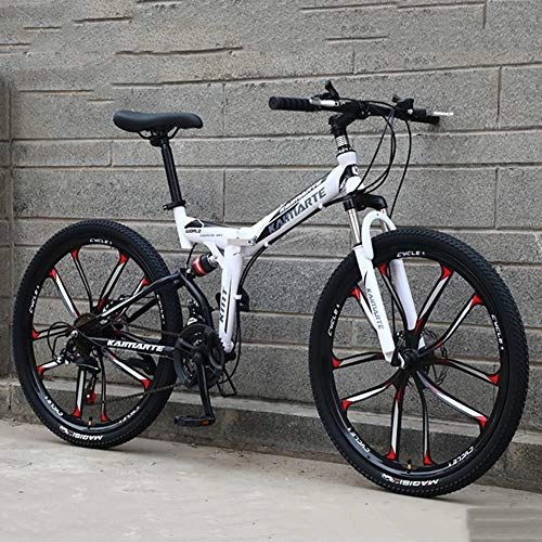 Bicicletas de montaña plegables : Yike Bicicletas Plegables para Adultos de 24 Pulgadas con Frenos de Disco, Acero de Alto Carbono, suspensión Completa, MTB, Estudiante Adulto, Bicicleta de montaña