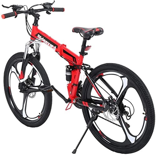 Bicicletas de montaña plegables : Yonntech Bicicleta de montaña plegable de 26 pulgadas, 21 velocidades, con freno de disco unisex, para adultos, color rojo