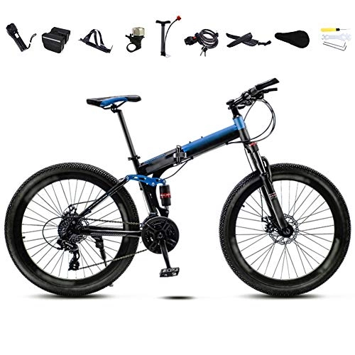 Bicicletas de montaña plegables : YRYBZ MTB Bici para Adulto, 24-26 Pulgadas Bicicleta de Montaña Plegable, 30 Velocidades Velocidad Variable Bicicleta Juvenil, Doble Freno Disco / Blue / 26