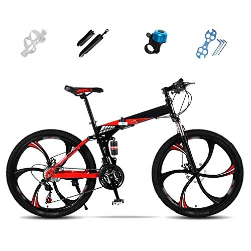 Bicicletas de montaña plegables : YRYBZ MTB Bici para Adulto, 24 Pulgadas, 26 Pulgadas, Bicicleta de Montaña Plegable, 27 Velocidades Bicicleta Juvenil, Doble Freno Disco / Rojo / 24
