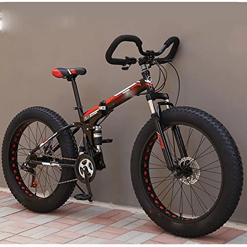 Bicicletas de montaña plegables : YXGLL Bicicleta de Nieve para Adultos Plegable de 26 Pulgadas Neumáticos Ultra Anchos Bicicleta de Carretera de Playa Todoterreno de montaña de Velocidad Variable 4.0 (Red 30)