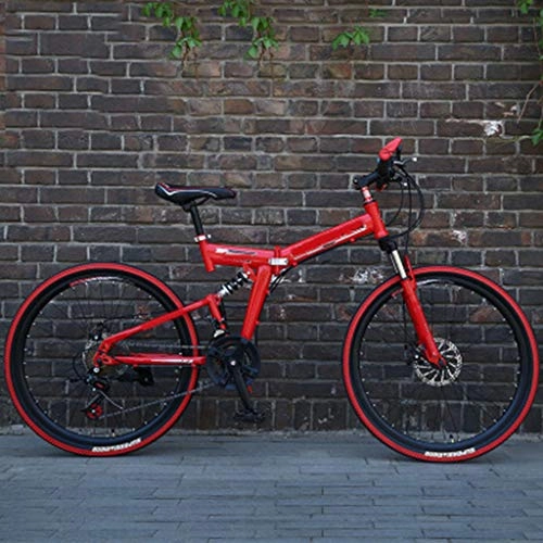 Bicicletas de montaña plegables : Zhangxiaowei Mens Bicicleta de montaña 24 / 26 Pulgadas Ciclo Rojo 21 Velocidad Plegable con Frenos de Disco, 26 Inch