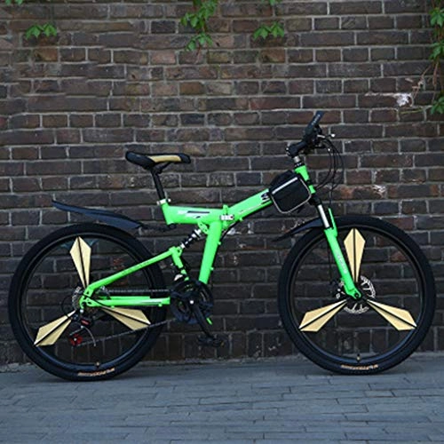 Bicicletas de montaña plegables : Zhangxiaowei Suspensin de Aluminio Completo de Bicicletas de montaña para Hombre del Ciclismo de montaña 24 / 26 de 21 Pulgadas con Velocidad Plegable Ciclo Verde con Frenos de Disco, 24 Inch