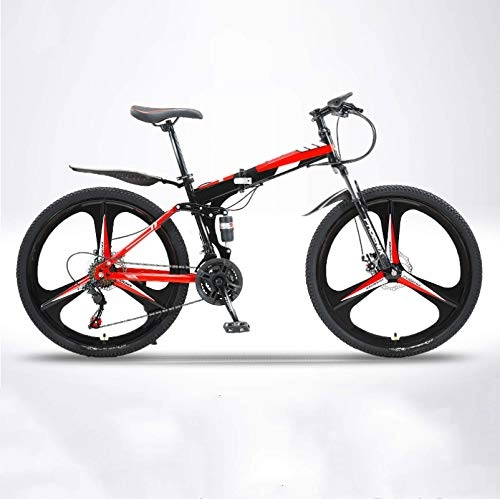 Bicicletas de montaña plegables : ZJBKX Bicicleta de montaña de 24 pulgadas, plegable para hombres y mujeres, velocidad variable de frenos de disco dual, absorción de golpes, una rueda para estudiantes de 27 velocidades.