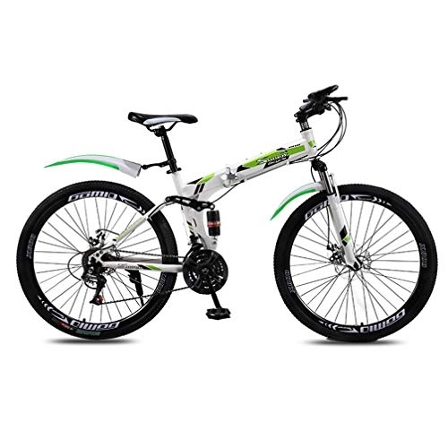 Bicicletas de montaña plegables : ZKHD 24 / 26 Pulgadas Habló Dual Absorción De Choque Portátil Montaña Plegable De Velocidad Variable Bicicleta Rueda Cruz País De 24 Velocidades, White Green, 26 Inch