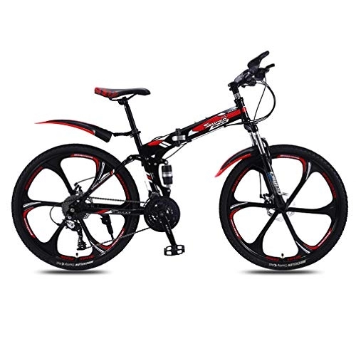 Bicicletas de montaña plegables : ZKHD 26 Pulgadas 6 Rueda De Cuchillas 21 Velocidad De Absorción De Choque Dual Portable Montaña Plegable De Velocidad Variable Través De La Bici País, Black Red, 26 Inch