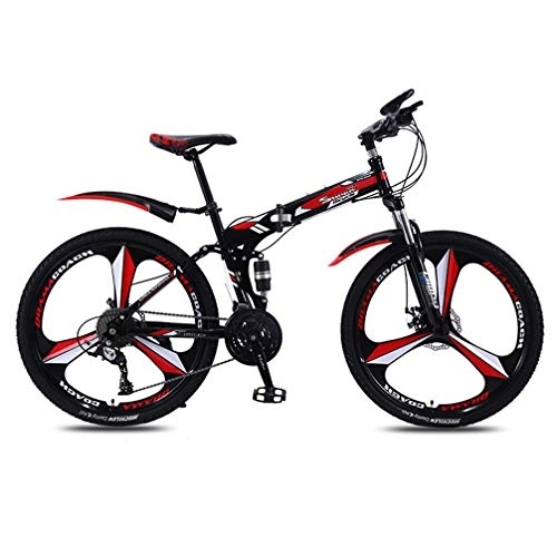 Bicicletas de montaña plegables : ZKHD Bicicleta De Campo Traviesa De Montaña De Velocidad Variable Plegable Portátil De 24 / 26 Pulgadas De 3 Ruedas Y 24 Velocidades De Doble Choque, Black Red, 24 Inch