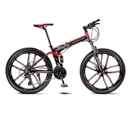 Bicicletas de montaña plegables : Zlw-shop Bicicleta MTB de la Bicicleta 10 Ruedas de radios Plegables 24 / 26 Pulgadas de Doble Frenos de Disco (21 / 24 / 27 / 30 Velocidad) Coche Plegable al Aire Libre (Color : 30 Speed, tamaño : 24inch)