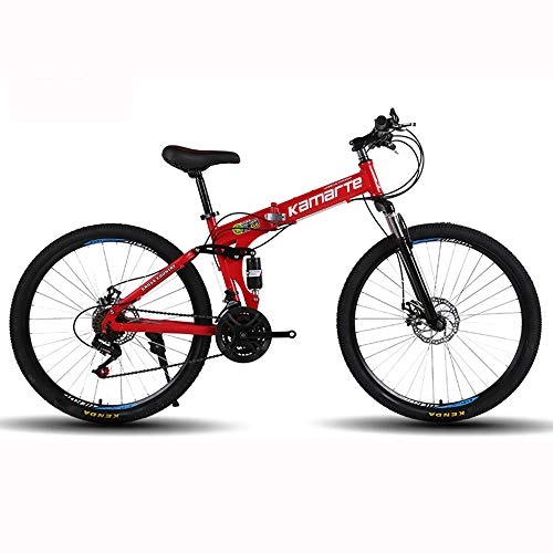 Bicicletas de montaña plegables : ZMCOV Bicicleta Plegable De 26 Pulgadas, Bicis De Montaña, MTB De Acero con Alto Contenido De Carbono, Bicicletas Ajustables con Velocidad De Freno De Disco De Doble Choque, Rojo, 27 Speed