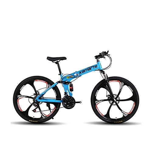 Bicicletas de montaña plegables : ZPEE Freno De Disco Doble Bicicletas MTB De Suspensión para LOS Hombres Mujeres, Azul Neumático De Grasa Bicicletas De Carretera, Plegable Bicicletas Todoterreno para Viajar Montar