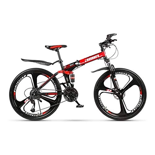 Bicicletas de montaña plegables : ZZZYZ - Bicicleta plegable para adultos, ligera, de acero al carbono, doble choque de velocidad variable para adultos, altura adecuada de 160 a 185 cm, color Rojo, tamao 24 speed