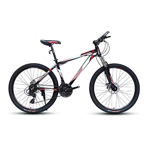 Bicicletas de montaña : 24 Velocidad Bicicletas de Montaña Marco de Acero de Alto Carbono, Suspensión Tenedor, Freno de Disco, Hombre Adulto Mujer, Rojo, 26 Inches