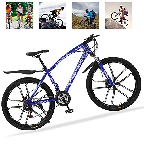 Bicicletas de montaña : 26'' Bicicleta de Carretera para Mujer y Hombre, 21 Velocidad Mountain Bike con Suspensin Delantero, Doble Freno de Disco, Bicicletas Montaa de Carbon Acero, Azul, 10 Spokes