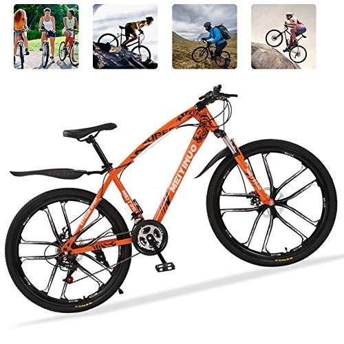 Bicicletas de montaña : 26'' Bicicleta de Carretera para Mujer y Hombre, 21 Velocidad Mountain Bike con Suspensión Delantero, Doble Freno de Disco, Bicicletas Montaña de Carbon Acero, Naranja, 10 Spokes