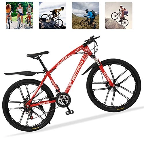 Bicicletas de montaña : 26'' Bicicleta de Carretera para Mujer y Hombre, 21 Velocidad Mountain Bike con Suspensión Delantero, Doble Freno de Disco, Bicicletas Montaña de Carbon Acero, Rojo, 10 Spokes