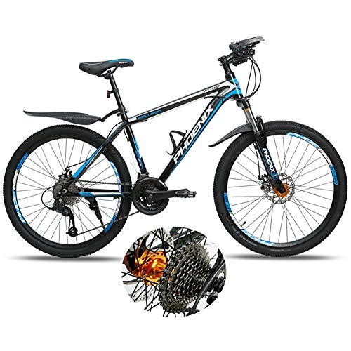 Bicicletas de montaña : 26 Pulgadas De Bicicletas De Montaña, Aire Libre Unisex De Acero Al Carbono De Bicicletas, Bicicletas Completas De Suspensión De BTT, Doble Freno De Disco Bicicletas, Amortiguador, Azul, 26inch / 27speed