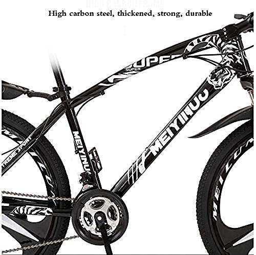 Bicicletas de montaña : Abrahmliy Bicicleta de montaña para Mujeres de Hombres, Marco de Acero con Alto Contenido de Carbono, suspensión de Resorte, Horquilla, Freno de Doble Disco, Pedales de PVC y Engranaje de Goma azu