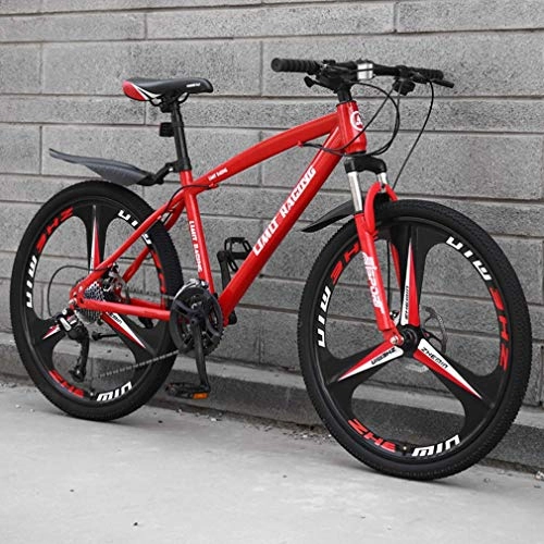 Bicicletas de montaña : Adulto Bicicleta de montaña, de Alto Carbono Marco de Acero Playa de Bicicletas, Bicicletas de Doble Freno de Disco Nieve, de aleación de magnesio Integrado 26 Pulgadas Ruedas, Rojo, 21 Speed