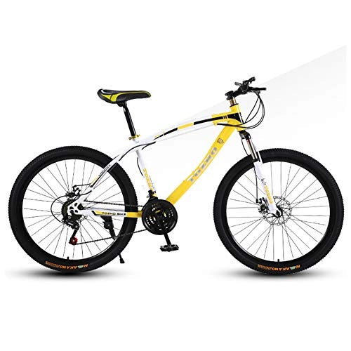Bicicletas de montaña : Adulto Bicicleta MontaA, 26 Pulgadas 21 Velocidades Ciclismo De MontaA, Ciclismo, Marco De Acero De Alto Carbono, Bicicletas De Doble Disco De Freno, White Yellow
