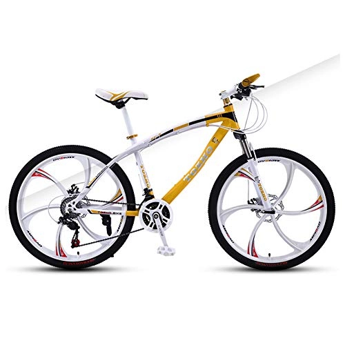 Bicicletas de montaña : Adulto Bicicleta MontaA, Ciclismo, Ciclismo De MontaA, 26 Pulgadas 21 Velocidades, SuspensiN Delantera De Doble Disco De Freno, Marco De Acero De Alto Carbono, White Yellow