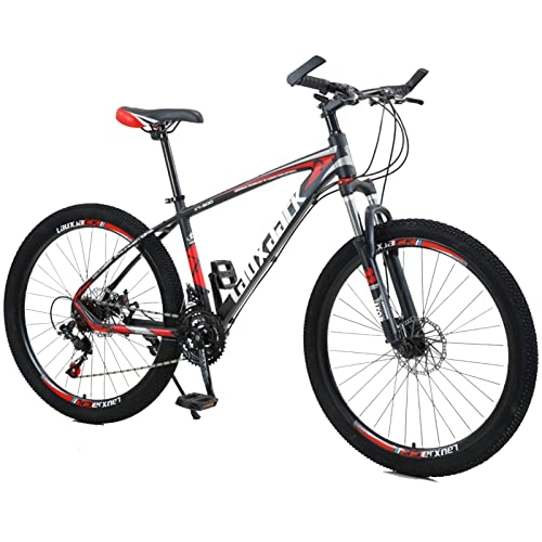 Bicicletas de montaña : Adultos Montaña Bicicleta de montaña Acero de Alto Carbono Suspensión Completa Bicis Freno de Disco Doble mecánico, Velocidad de 24 / 27 / 30, Ruedas de 26 Pulgadas, b Black red-30