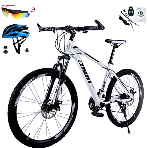 Bicicletas de montaña : AI-QX Bicicleta de montaña 26'', Unisex Adulto, 30V. Sistema de Frenos de Aceite Incluyendo Gafas y Casco, Blanco