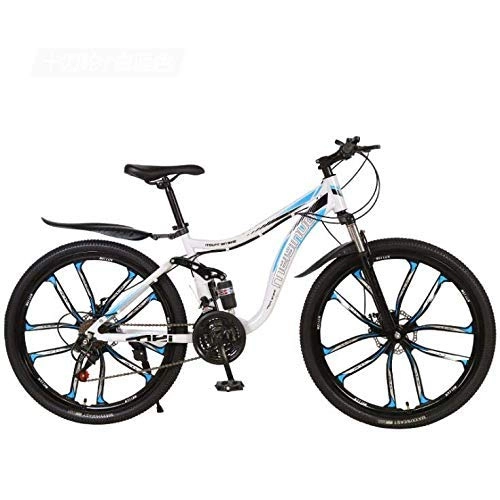 Bicicletas de montaña : Alqn Bicicleta de montaña Bicicleta de 26 pulgadas, Bicicleta de acero al carbono Mtb Suspensin completa, Doble freno de disco, C, 24 velocidades