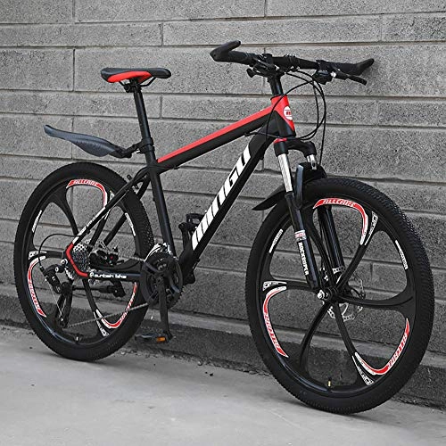 Bicicletas de montaña : Alto-carbono Steelhardtail Bicicleta De Montaa, 26 Pulgadas Hombres's Bicicleta De Montaa, Bicicleta De Montaa Con Suspensin Delantera Asiento Ajustable, City Bike Negro / rojo - 6 Spoke 21 Velocidad