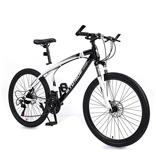 Bicicletas de montaña : AZXV Bicicleta de Acero de Alto Carbono de la suspensión de la Bicicleta de montaña, 21 velocidades de transmisión, Ruedas de 26 Pulgadas, Frenos de Disco Doble mecánico, Black White
