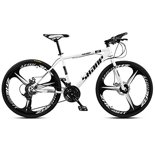 Bicicletas de montaña : AZYQ Bicicletas de montaña de 26 pulgadas, bicicleta de montaña rígida con freno de doble disco para hombres, asiento ajustable para bicicleta, cuadro de acero de alto carbono, 21 velocidades, blanco