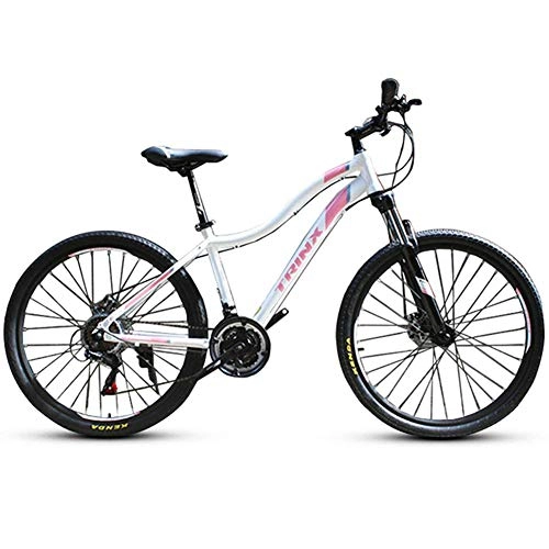 Bicicletas de montaña : AZYQ Bicicletas de montaña para mujer, bicicleta de montaña de 21 velocidades con doble disco de freno, bicicleta de montaña rgida de suspensin delantera, bicicleta para adultos, 24 pulgadas, blanc