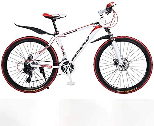 Bicicletas de montaña : Baozge 26 en Mountain Bike de 24 velocidades para adultos ligeros de aleación de aluminio Full Frame rueda suspensión delantera hombres bicicleta freno de disco azul 1-rojo 1