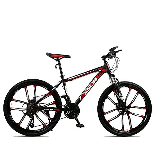 Bicicletas de montaña : Bici montaña Adulto, 26 Pulgadas Acero al Carbono 30 Speed Frenos de Disco Doble suspensin Rojo Section DNeumtico de Diez Hojas