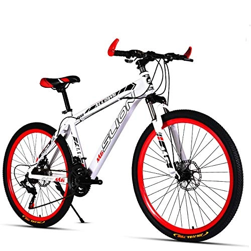 Bicicletas de montaña : Bicicleta Bicicleta de montaña Cambio de Velocidad Variable Frenos de Doble Disco Llanta de aleación de Aluminio Estudiantes Hombres y Mujeres-White_Red_24speed