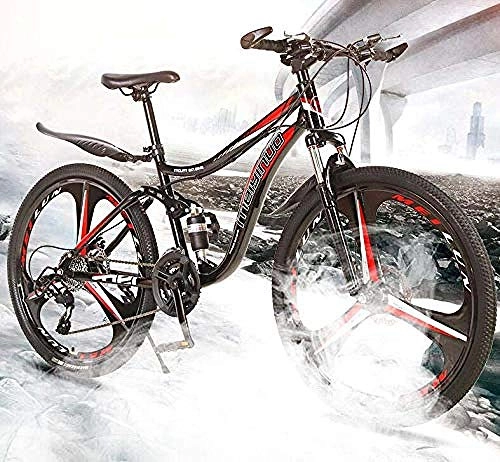 Bicicletas de montaña : Bicicleta de bicicleta de montaña de 26 pulgadas Bicicleta de MTB de suspensión completa con marco de acero de alto carbono, pedales de PVC de asiento ajustable y neumáticos de montaña doble