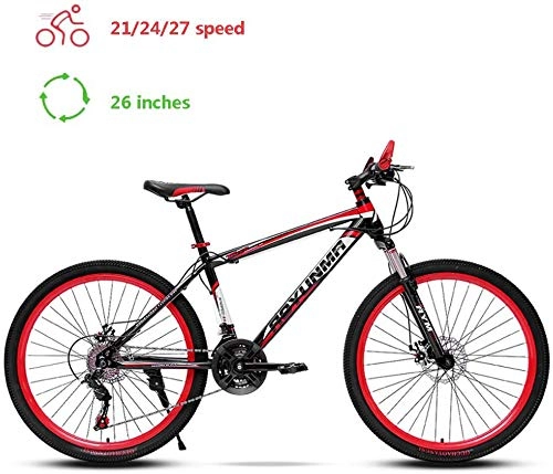 Bicicletas de montaña : Bicicleta de Montaa para Adultos de 26 Pulgadas, Bicicletas Rgidas de Acero al Carbono de Alto Carbono, MTB de 21 / 24 / 27 Velocidades, Engranajes Frenos de Doble Disco Bicicleta de Montaa, 27speed-Red