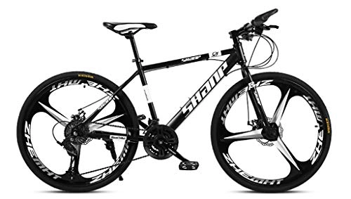 Bicicletas de montaña : Bicicleta de montaña, bicicleta de montaña, freno de doble disco, marco de acero de alto contenido en carbono, 27 velocidades, Yellow 3 Spoke, color 30 Speed, tamaño Black 3 Spoke