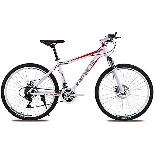 Bicicletas de montaña : Bicicleta de montaña de 21 / 24 / 27 velocidades, carreras de bicicletas para adultos masculinos y femeninos, marco de acero con alto contenido de carbono Frenos de disco Amortiguacin, Rojo, 26(21speed)
