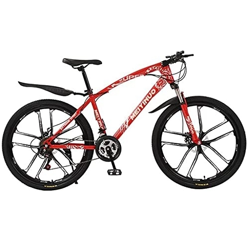 Bicicletas de montaña : Bicicleta de montaña de acero de 26 pulgadas para adultos, hombres y mujeres, 21 / 24 / 27 velocidades con freno de disco, marco de acero al carbono para camino, sendero y montaña / rojo / 21 velocidades