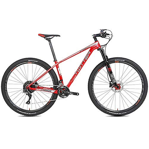 Bicicletas de montaña : Bicicleta de Montaña de Fibra de Carbono para Todo Terreno de 27.5 Pulgadas, con Horquilla de Suspensión de 27 Velocidades / Freno de Doble Disco, Bicicleta MTB de Suspensión Completa, Rojo, 27.5×15