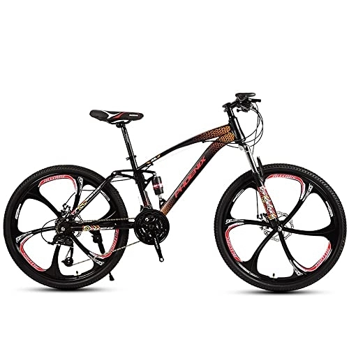 Bicicletas de montaña : Bicicleta de montaña de suspensión completa, rueda de 26 pulgadas, sistema de engranaje de velocidad 21 / 24 / 27 / 30 con marco de acero de alto carbono, freno de disco delantero y trasero, bicicleta de m