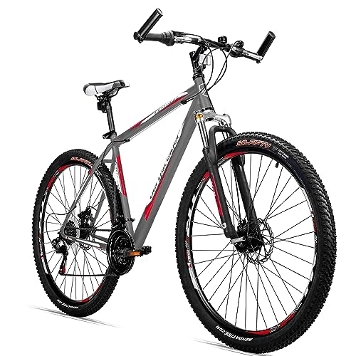 Bicicletas de montaña : Bicicleta de montaña Detroit de la marca Bergsteiger, 29 pulgadas, adecuada a partir de 170 cm, frenos de disco, cambio Shimano de 21 velocidades, racing red, grey (matt)