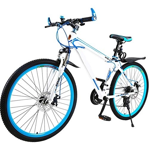 Bicicletas de montaña : Bicicleta de montaña para Adultos de 21 velocidades Marco de Acero al Carbono liviano Frenos de Disco de suspensión Delantera 26 Pulgadas, Blanco