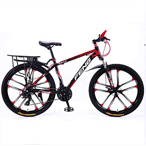 Bicicletas de montaña : Bicicleta De Montaña para Exteriores De Acero con Alto Contenido De Carbono, Adultos MTB, Bicicleta para Hombres Y Mujeres, Frenos De Disco Doble con Amortiguador Delantero, Black Red, 24inch 24speed