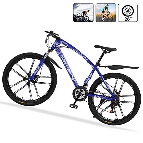 Bicicletas de montaña : Bicicleta de Ruta Carbono Acero R26 21V Bicicleta de Montaa MTB con Suspensin Delantero, Doble Freno de Disco, Azul, 10 Spokes