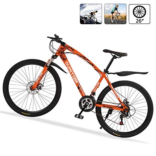 Bicicletas de montaña : Bicicleta de Ruta Carbono Acero R26 21V Bicicleta de Montaa MTB con Suspensin Delantero, Doble Freno de Disco, Naranja, 30 Spokes