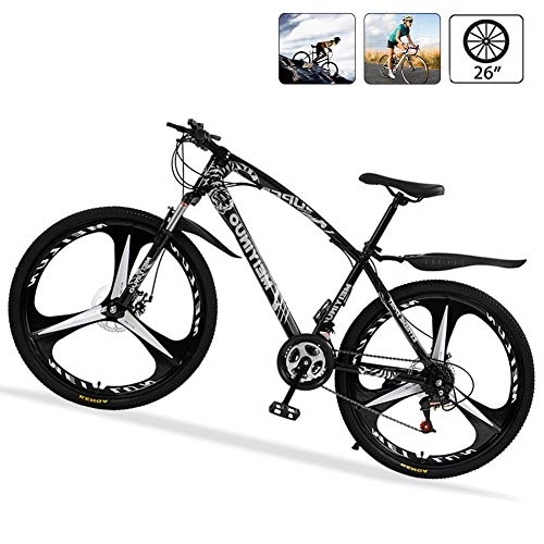 Bicicletas de montaña : Bicicleta de Ruta Carbono Acero R26 21V Bicicleta de Montaa MTB con Suspensin Delantero, Doble Freno de Disco, Negro, 3 Spokes