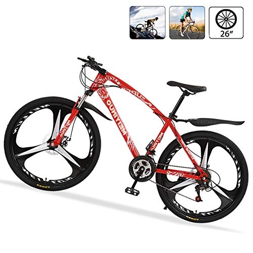 Bicicletas de montaña : Bicicleta de Ruta Carbono Acero R26 21V Bicicleta de Montaa MTB con Suspensin Delantero, Doble Freno de Disco, Rojo, 3 Spokes