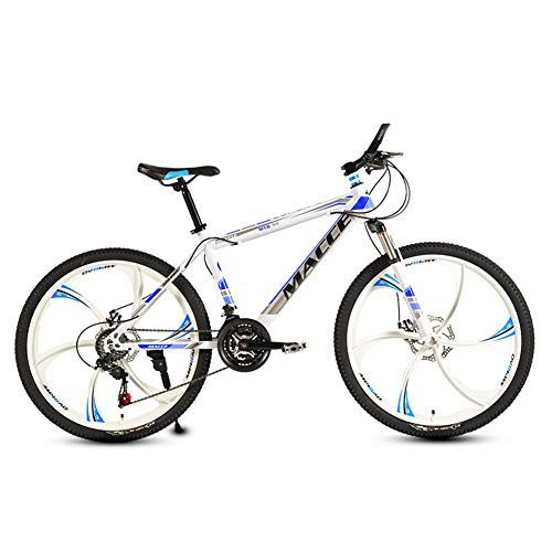 Bicicletas de montaña : Bicicleta MontañA, Bicicleta, Ciclismo De MontañA, Adulto 26 Pulgadas 21 Velocidades, Ciclismo De Doble Disco De Freno, Marco De Acero De Alto Carbono, White Blue