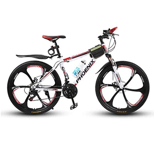 Bicicletas de montaña : Bicicleta para hombre, bicicleta de montaña, ruedas de 6 radios, doble cuadro de acero de 17 ', horquilla de suspensin delantera con unidad de choque totalmente ajustable de 24 velocidades, rojo